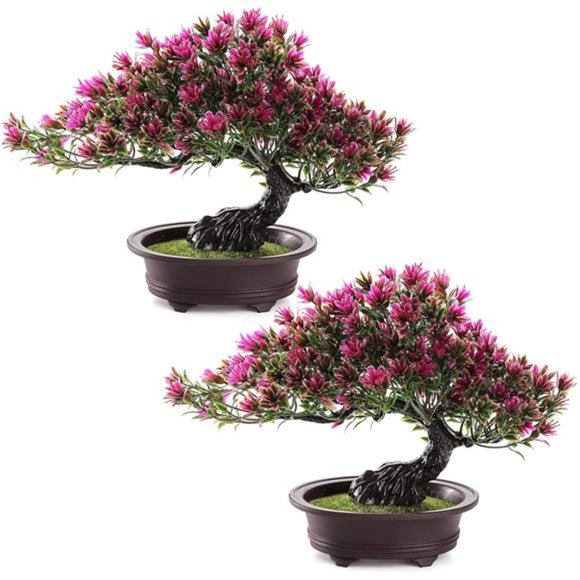 2 Pack Artificial Bonsai Tree, Small Fake Plants Decor, Indoor Faux Potted Plant - Picture 1 of 6